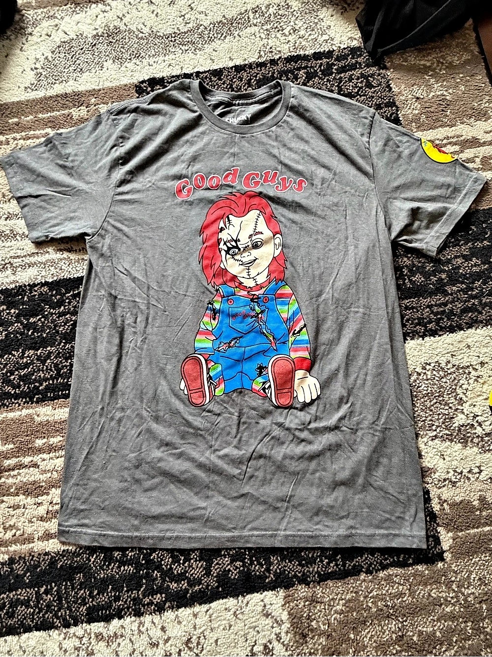 Men’s Chucky Good Guys Chucky horror movie graphic tee Graphic Tee Gray Large